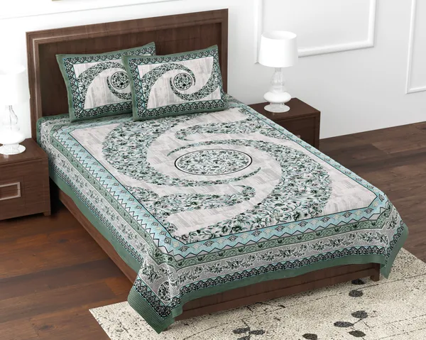 Green_Cotton_Eternal_Bloom_Double_Bedsheet_With_Pillow_Cover_70X100_Cm